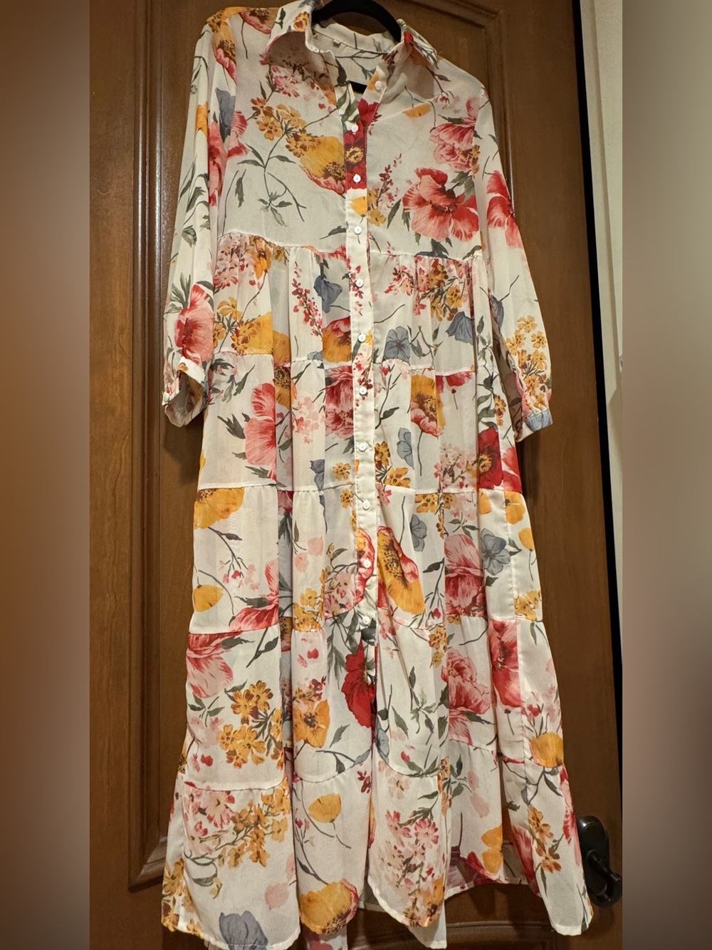 ASOS Cream Floral Tiered Maxi Dress with Pink & Yellow Blooms